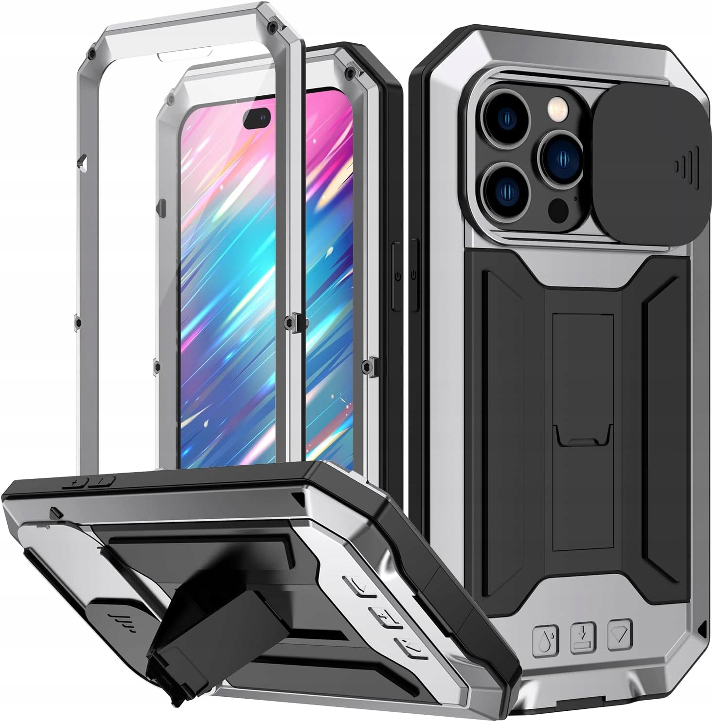 Pouzdro pro iPhone 14 Pro, zesílený kryt, pouzdro se stojánkem