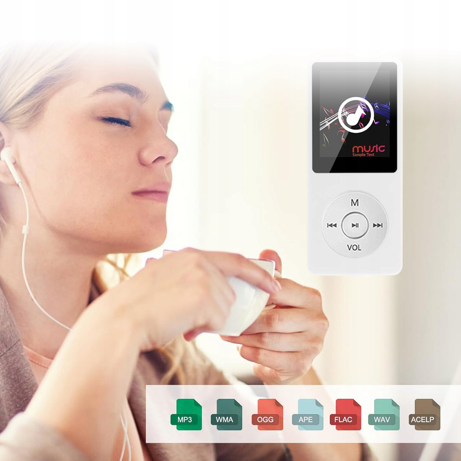 ODTWARZACZ MP3 RADIO DYKTAFON SD 16GB Odtwarzacz Bluetooth 5.0 biały Marka Bedee