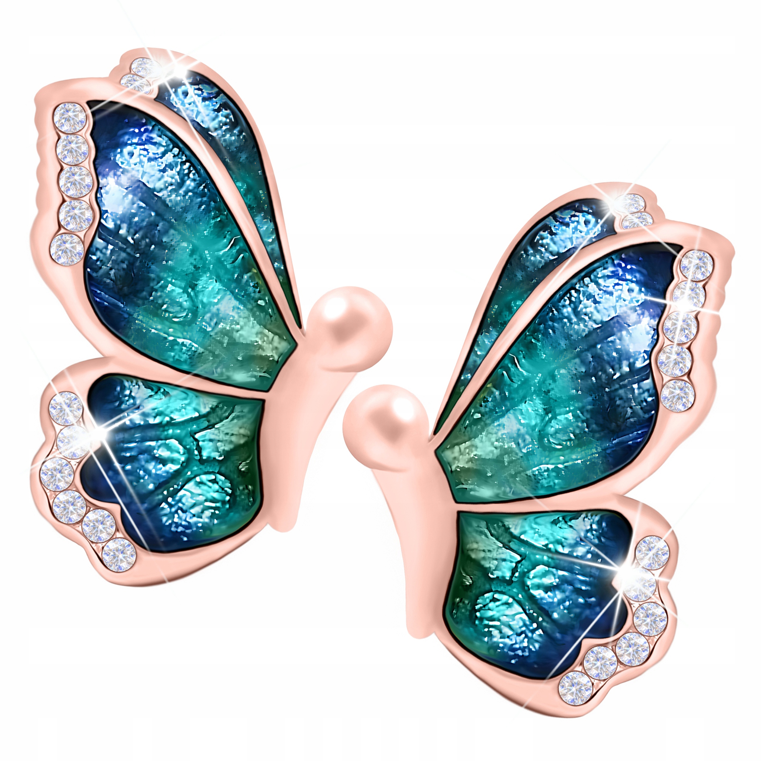 Náušnice Pozlacená modrá Motýlí křídla s zirkony Stříbro 925