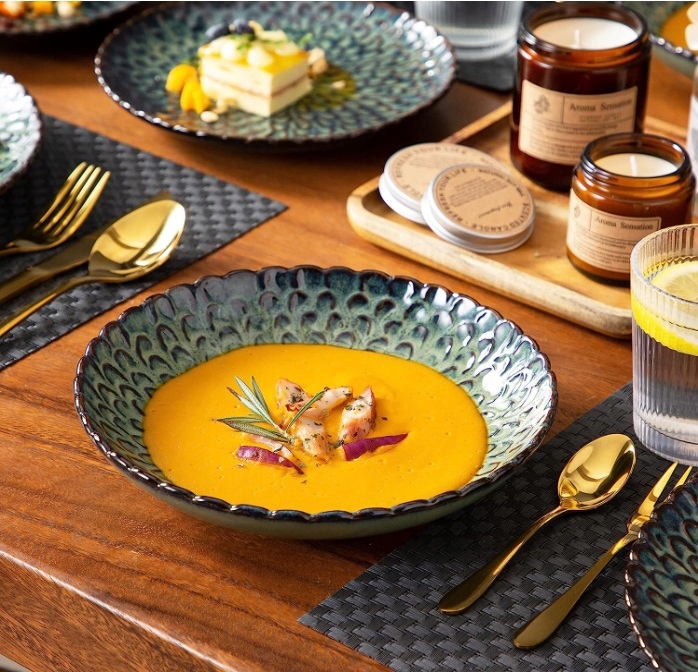 Serwis obiadowy VANCASSO kamionka zielony kamionka 24 szt / 8 osób Kształt Okrągły