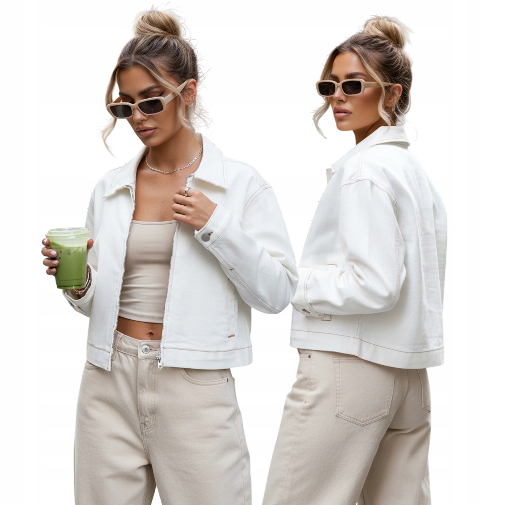 Kurtka damska któtka jeansowa o prostym fasonie biała TY5599 L/40