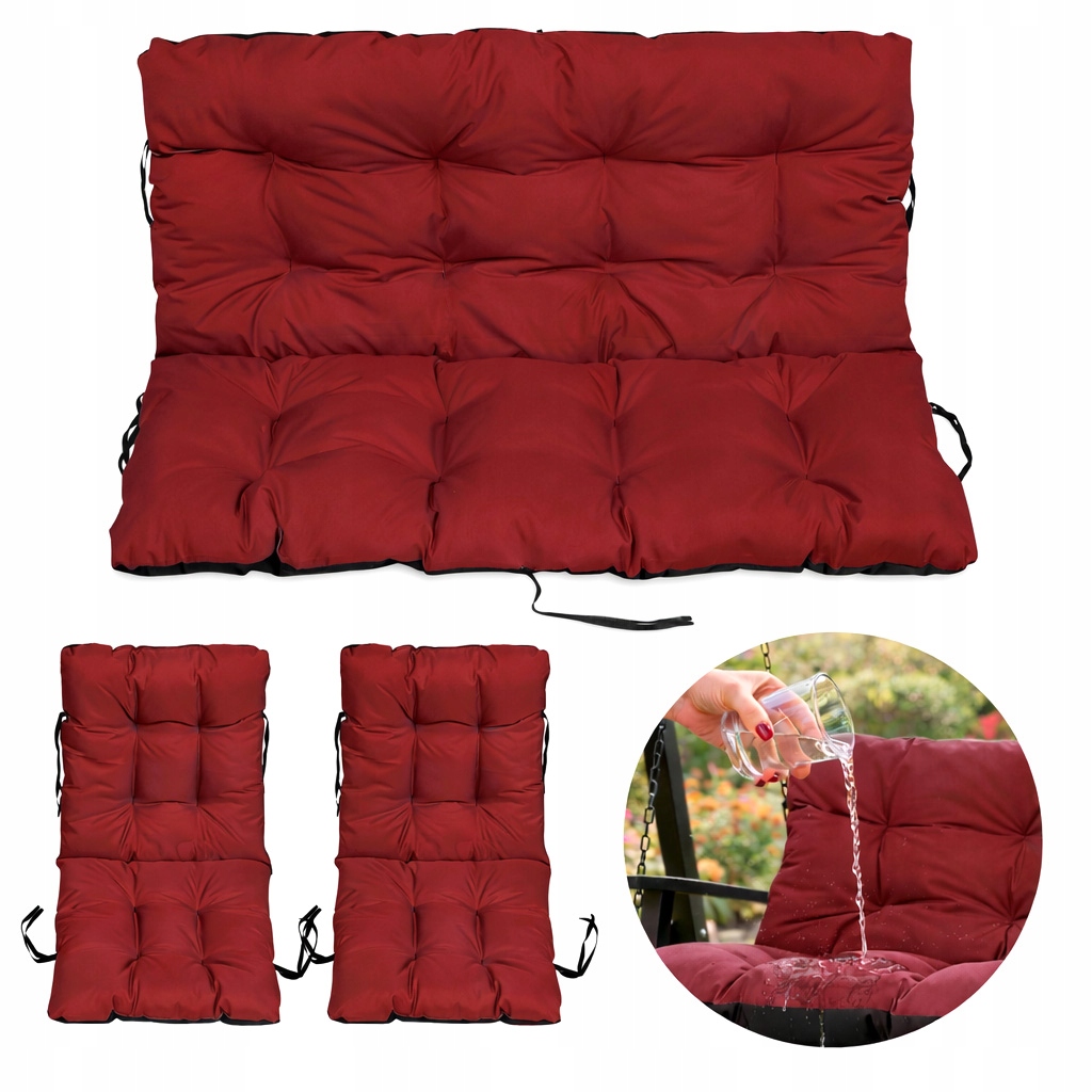 Set 2+1 polštáře Voděodolné měkké na nábytek Rattanové 140x60x50 Bordo