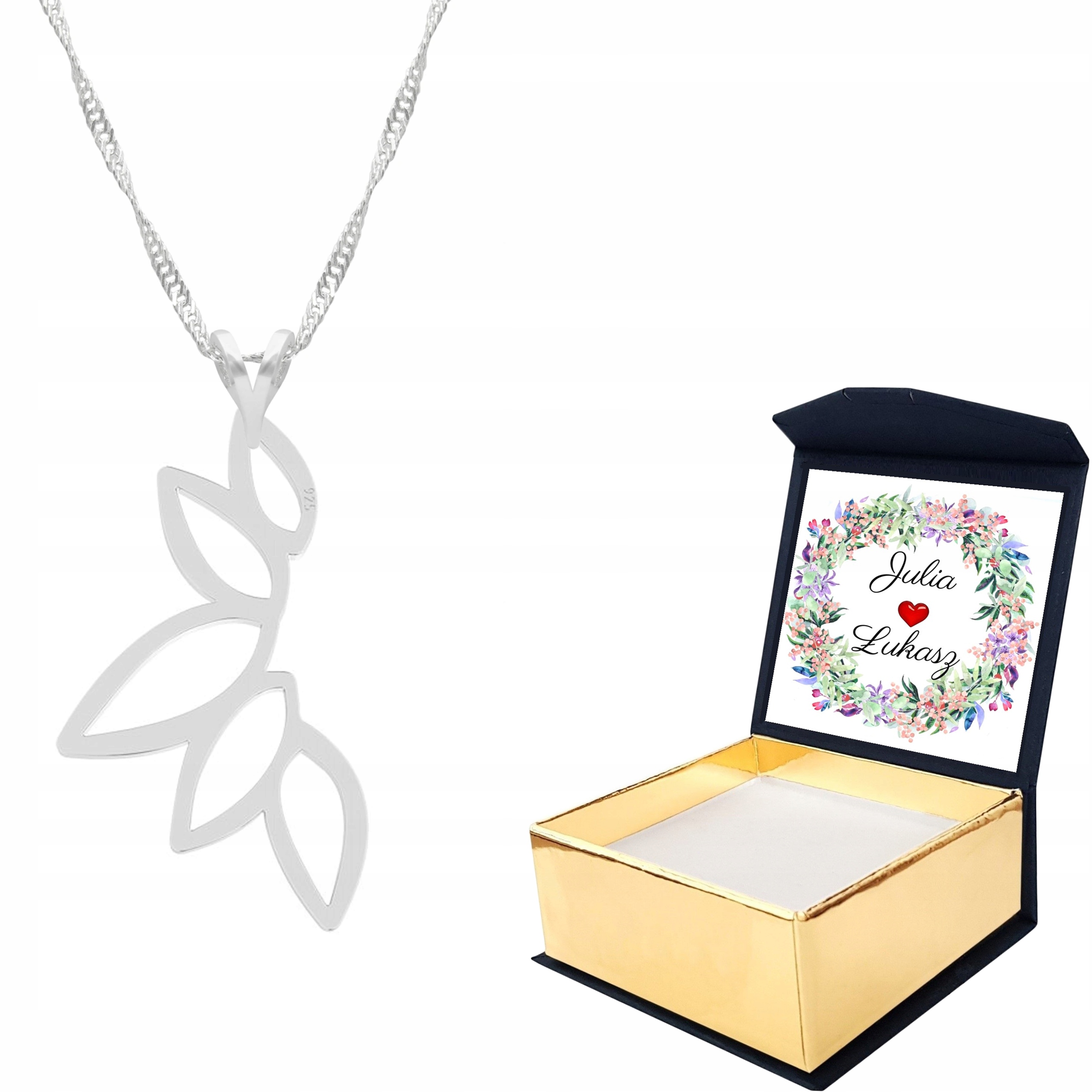 Stříbrný náhrdelník 925 Prolamovaný list Vlastní Potisk