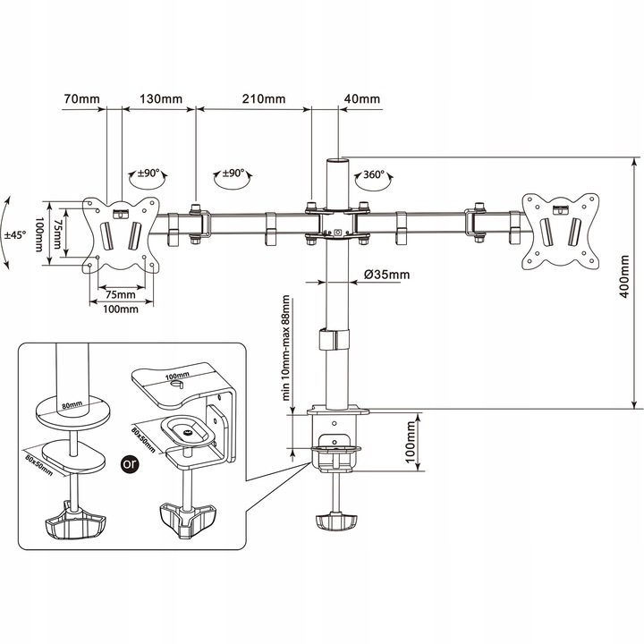 PODWÓJNY REGULOWANY UCHWYT DO MONITORÓW 13-27 CALI Marka Inna