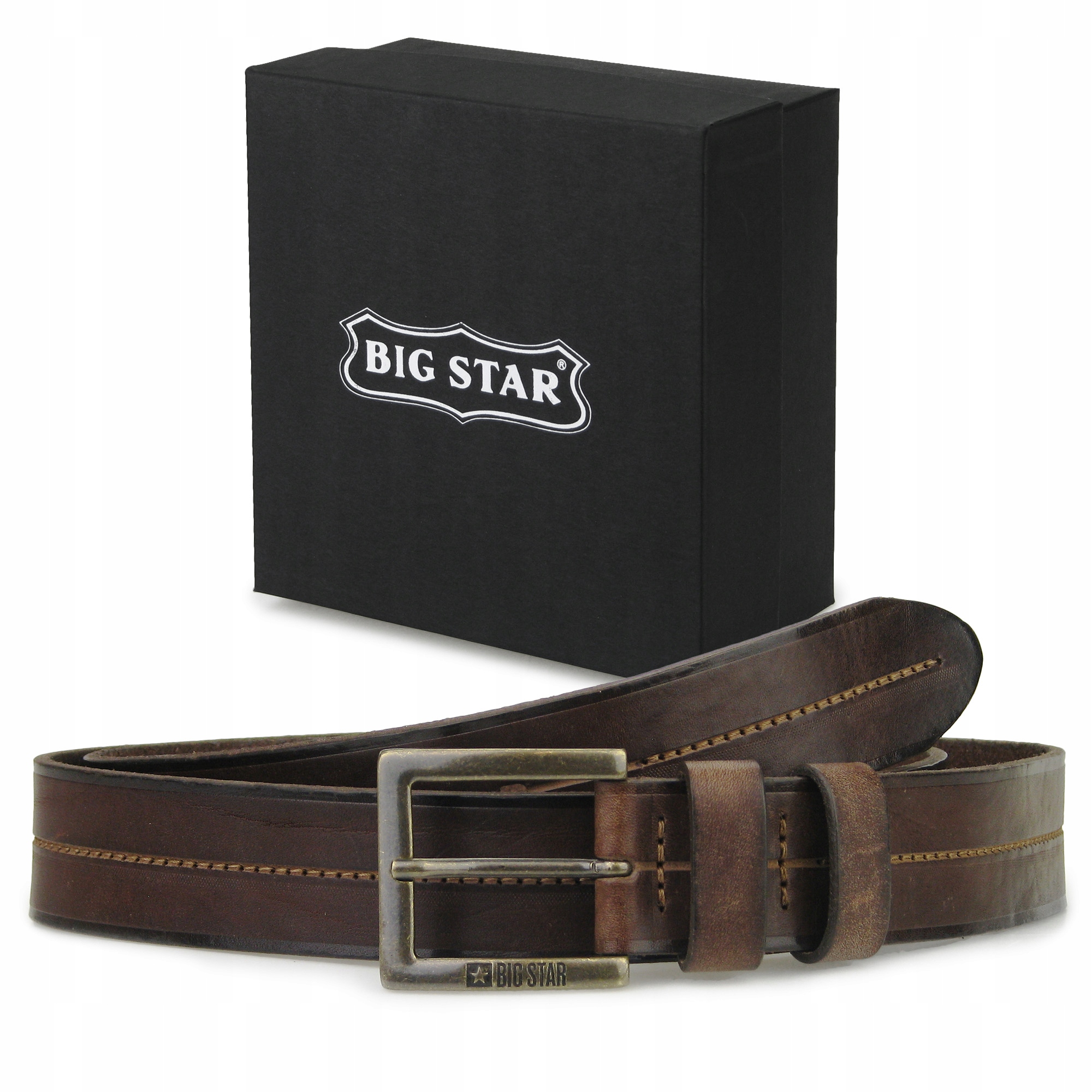 

Pasek skórzany Męski Big Star brązowy + Etui 110cm