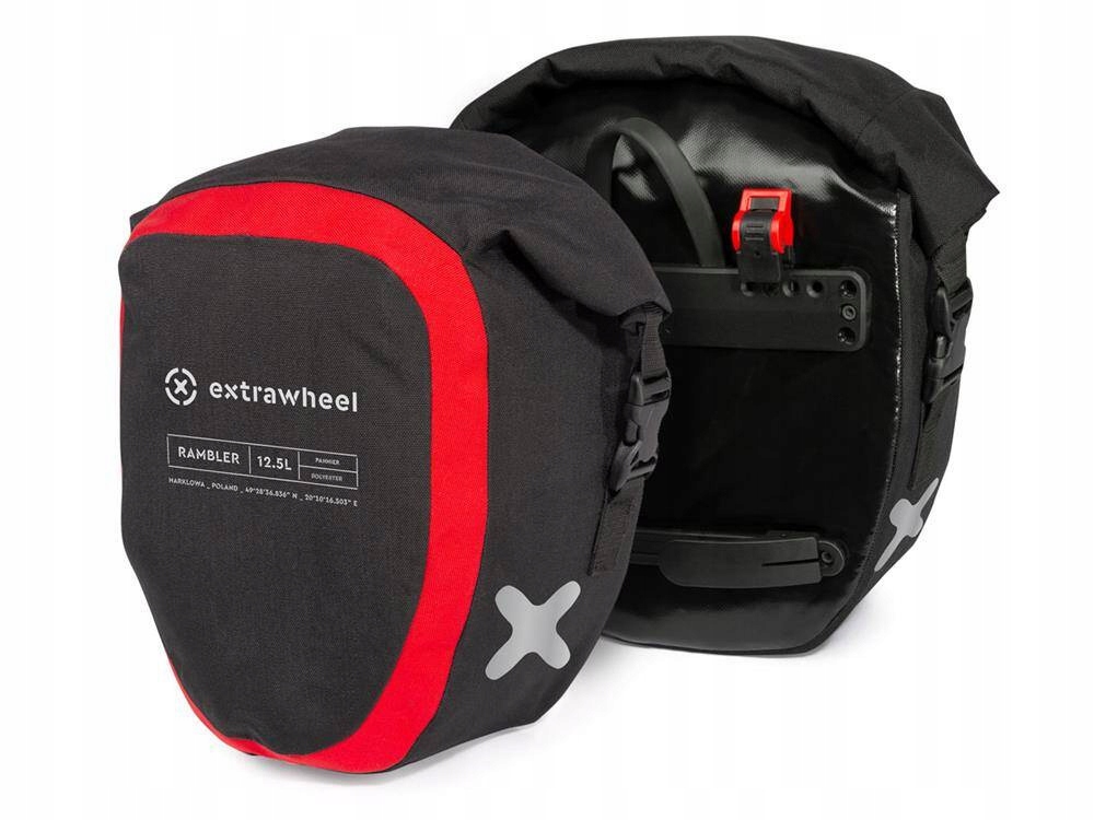 Sakwy torby rowerowe Extrawheel Rambler czarno-czerwone 25L Polyester