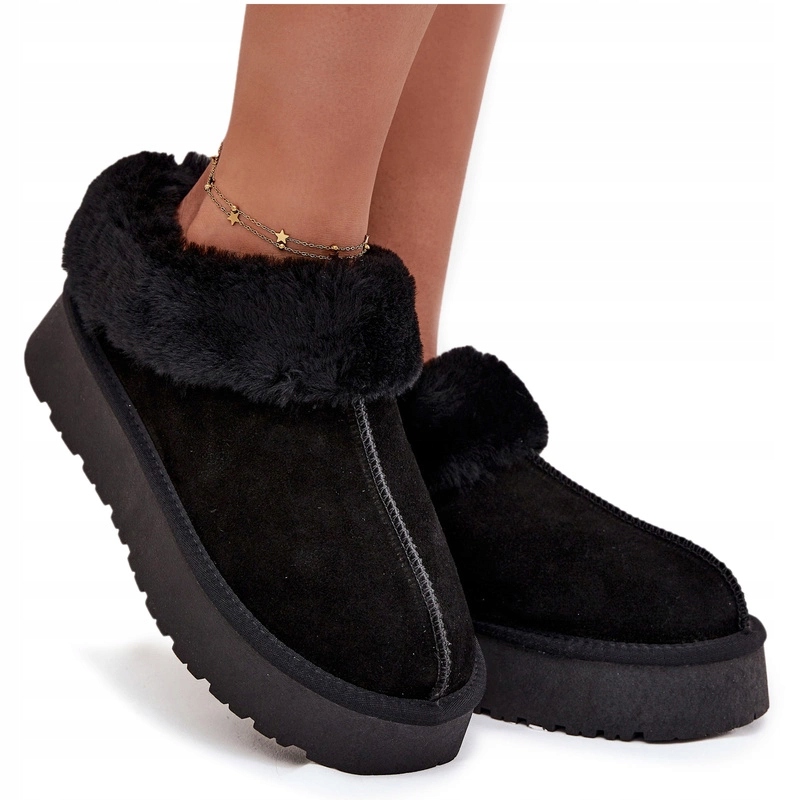 Sněhule Z Přírodního Semiše S Kožešinou, Nízká Platforma, Černé, Velikost 40