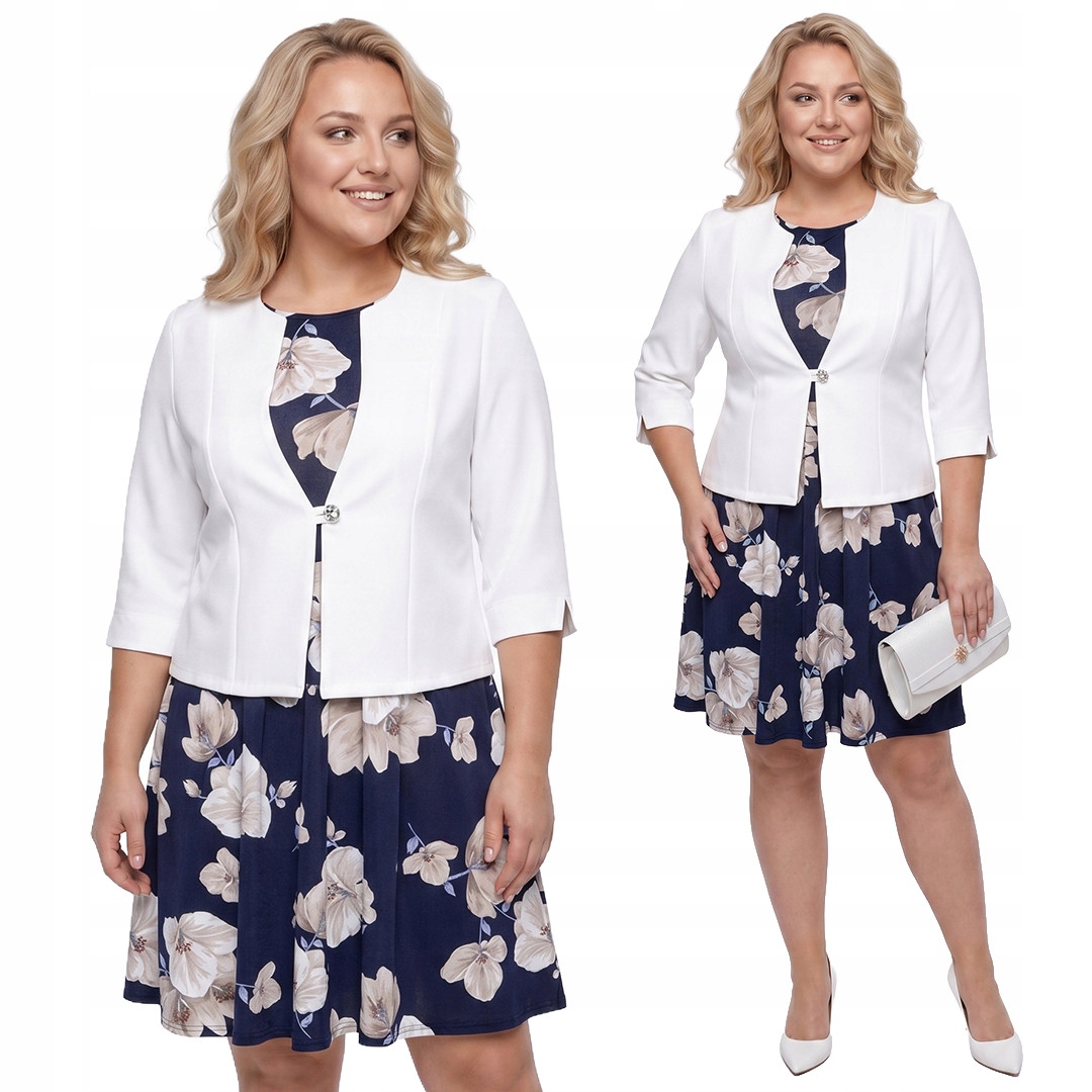 Bílé sako s šaty plus size velikost 50