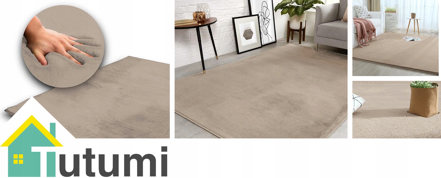 Jedwabisty Wysoki Dywan Rabbit 200x140 PLUSZOWY Beżowy Beige Grubość 30 mm