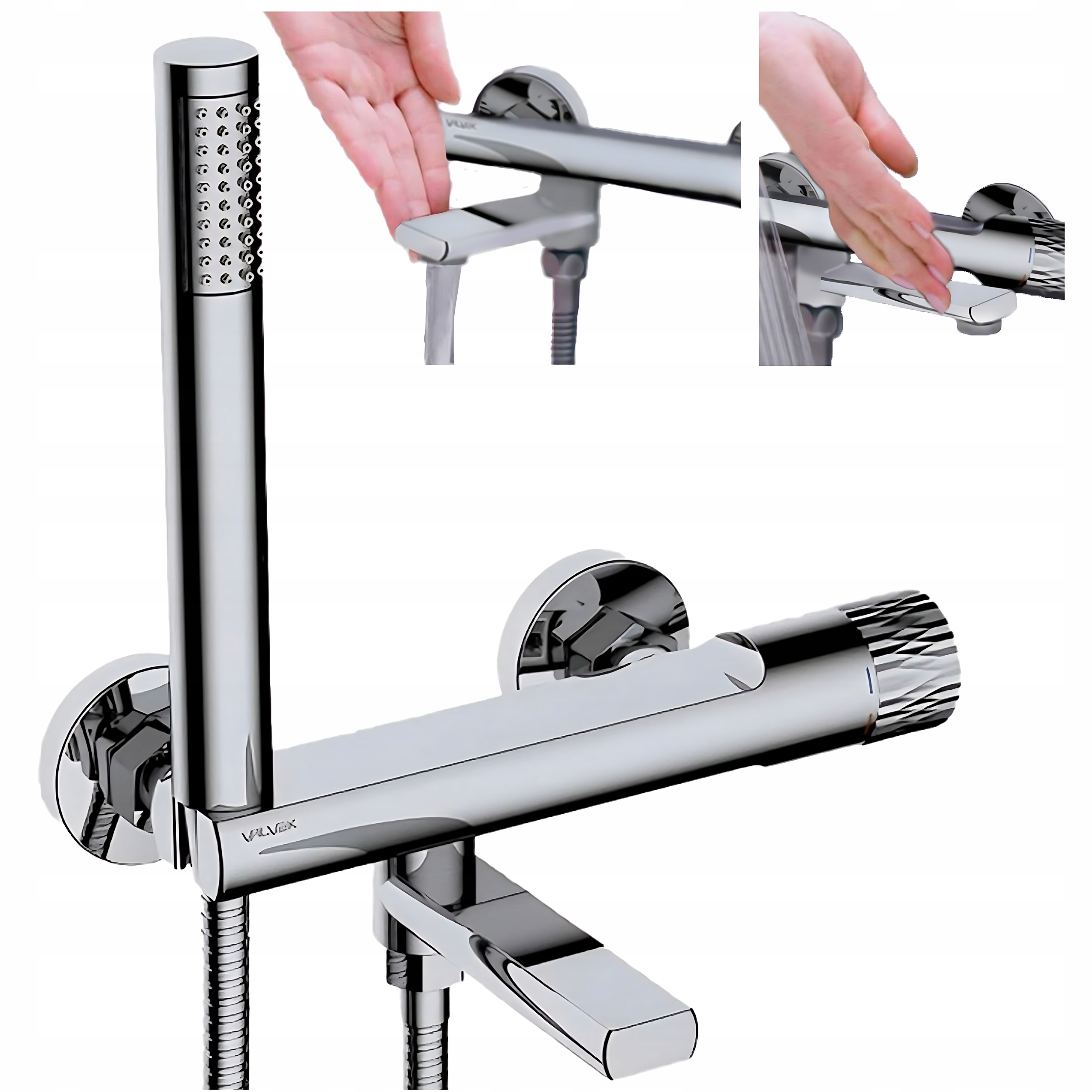 BATERIA WANNOWA PRYSZNICOWA ŚCIENNA Z MIESZACZEM VALVEX POLSKA DECOR CHROM