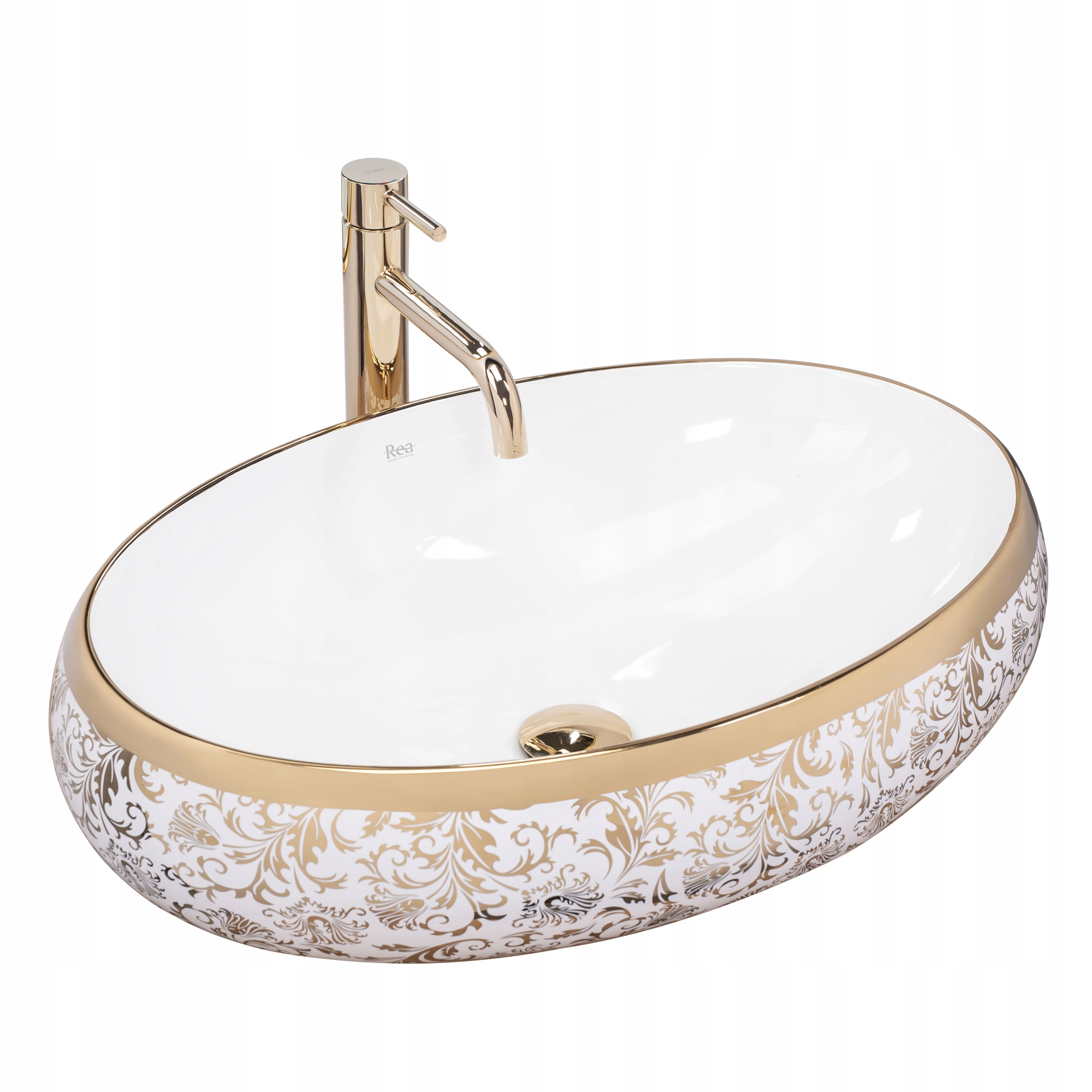 Umyvadlo Na Desku Oválné, Bílá, Zlatý Vzor Rea Meryl Gold