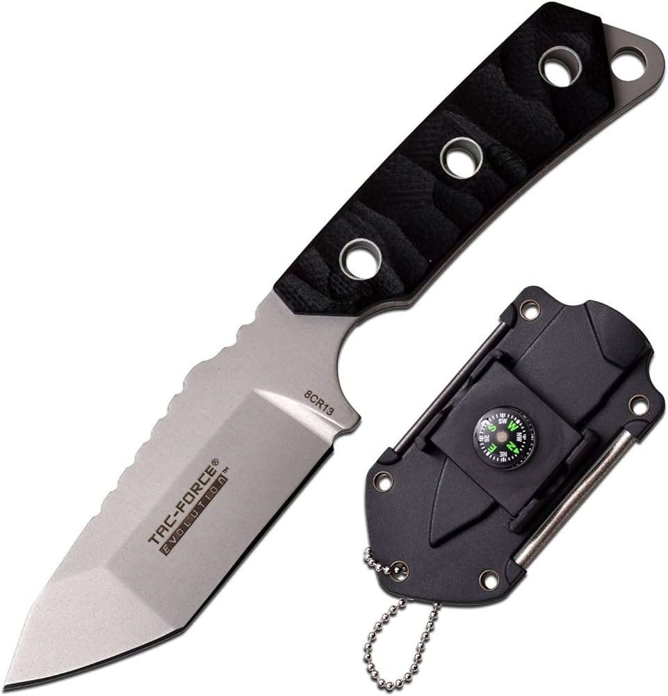 Nůž na krk Tac Force TFE-FIX011-BK kompas, Křesadlo, Brousek Zrcátko