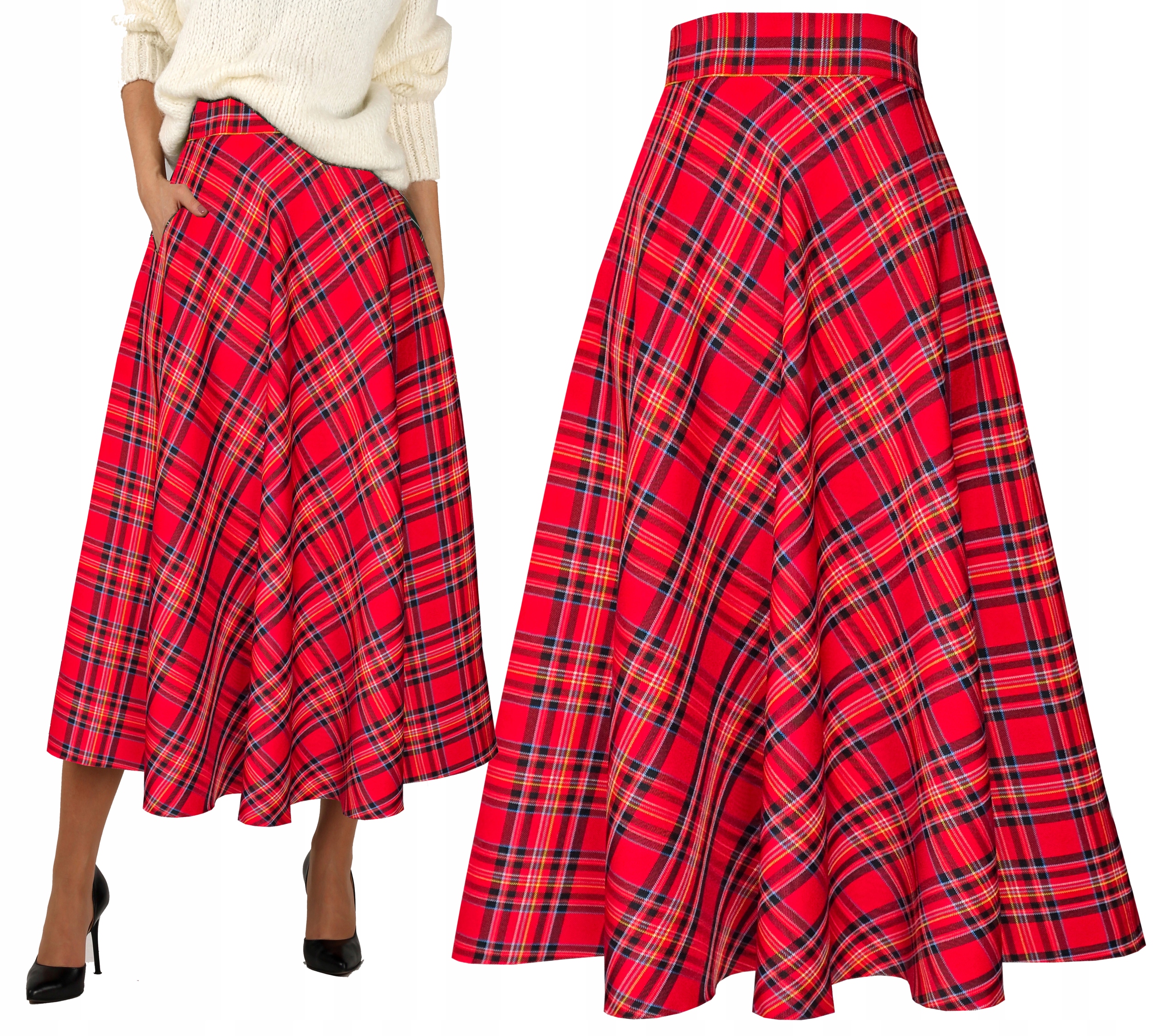 XL 83 cm Krata S4 sukně maxi dlouhá na Vánoce skotská mřížka červená