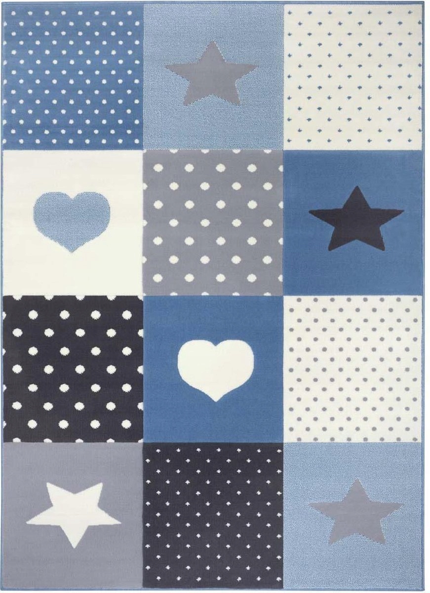 Měkký barevný koberec pro děti, vzor – modro krémový patchwork 160 x 230 cm