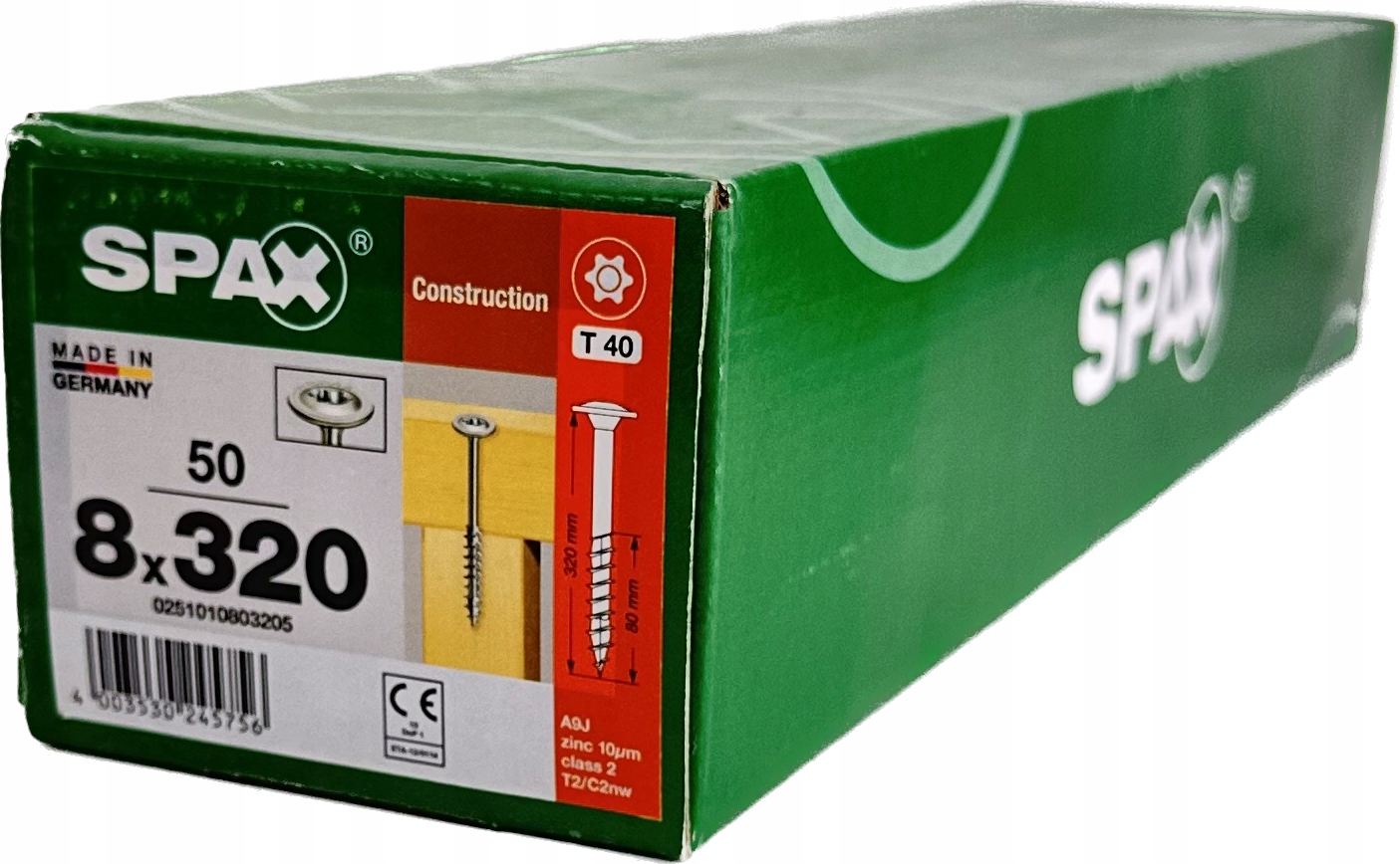 Šrouby pro dřevěné konstrukce 8x320 mm Spax Wirox Talířová hlava 50 Ks
