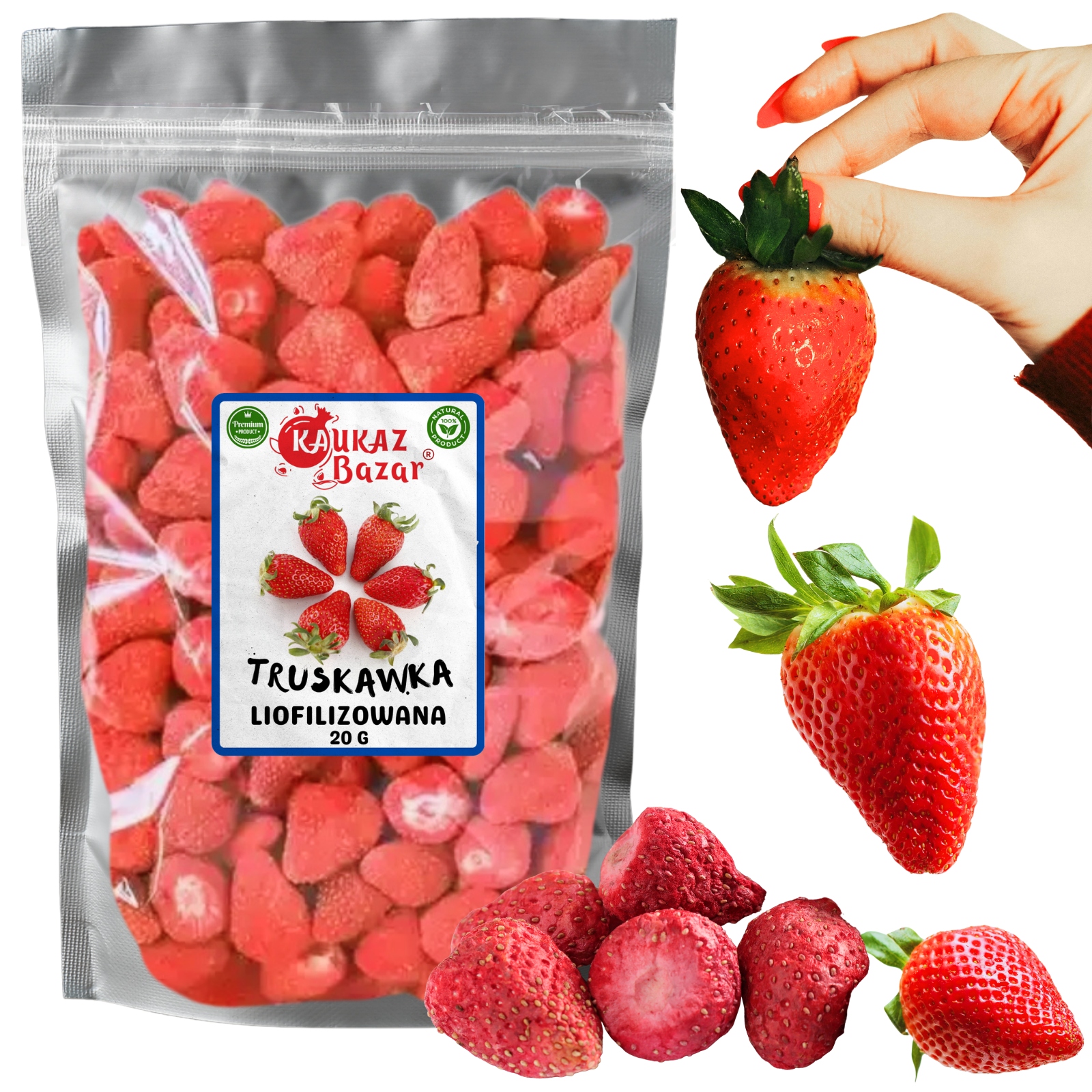 Truskawki Liofilizowane Całe 200g 10 x 20g Uzbekistan Kaukaz Bazar