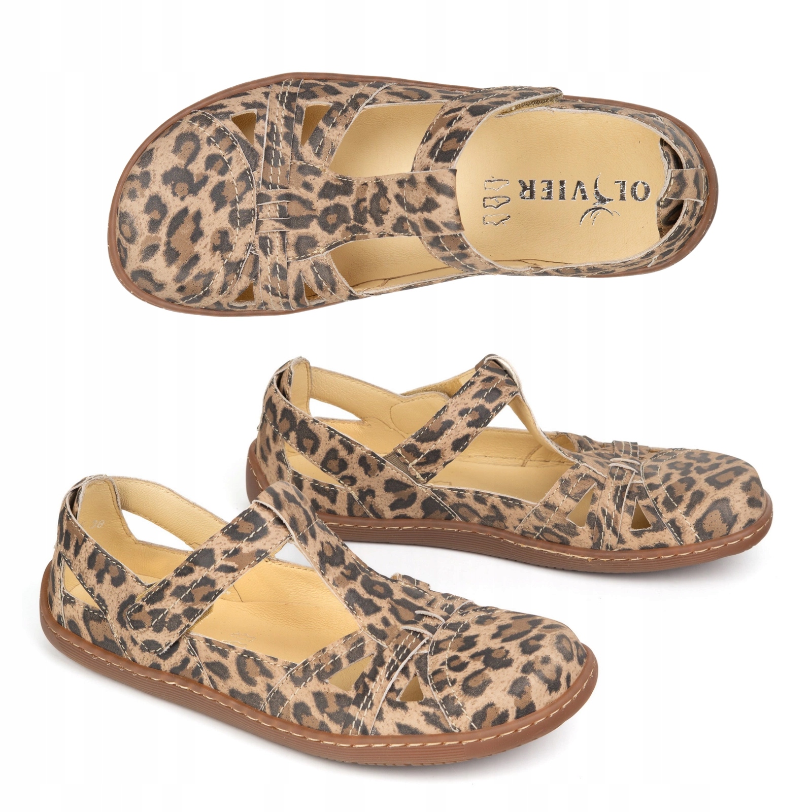 Dámské barefootové boty na léto Olivier 1285 široký nosek suchý zip panterka 40