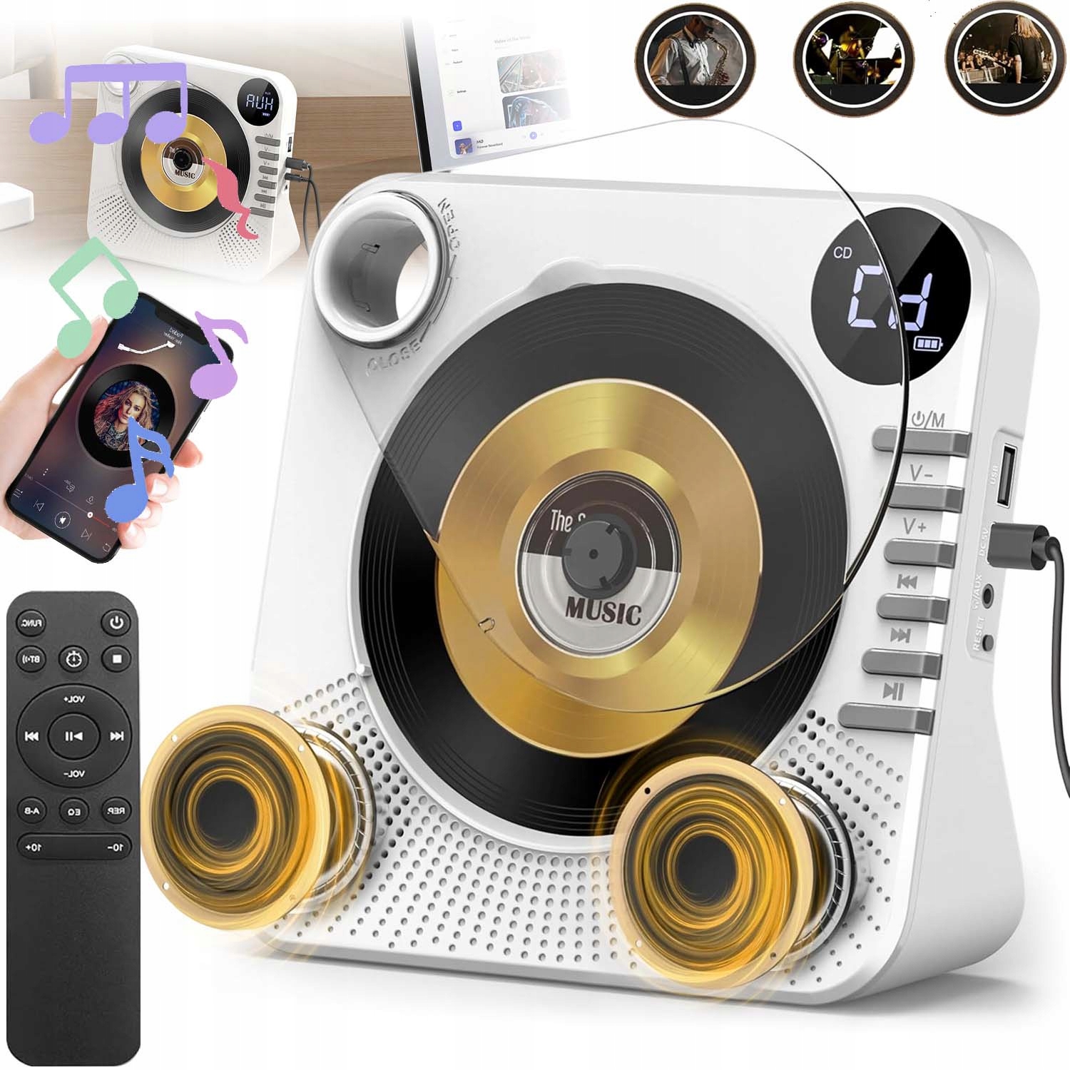 Bluetooth CD Přehrávač S LCD Displejem Aux Usb Fm MP3 4000MAH Dálkové Ovládání