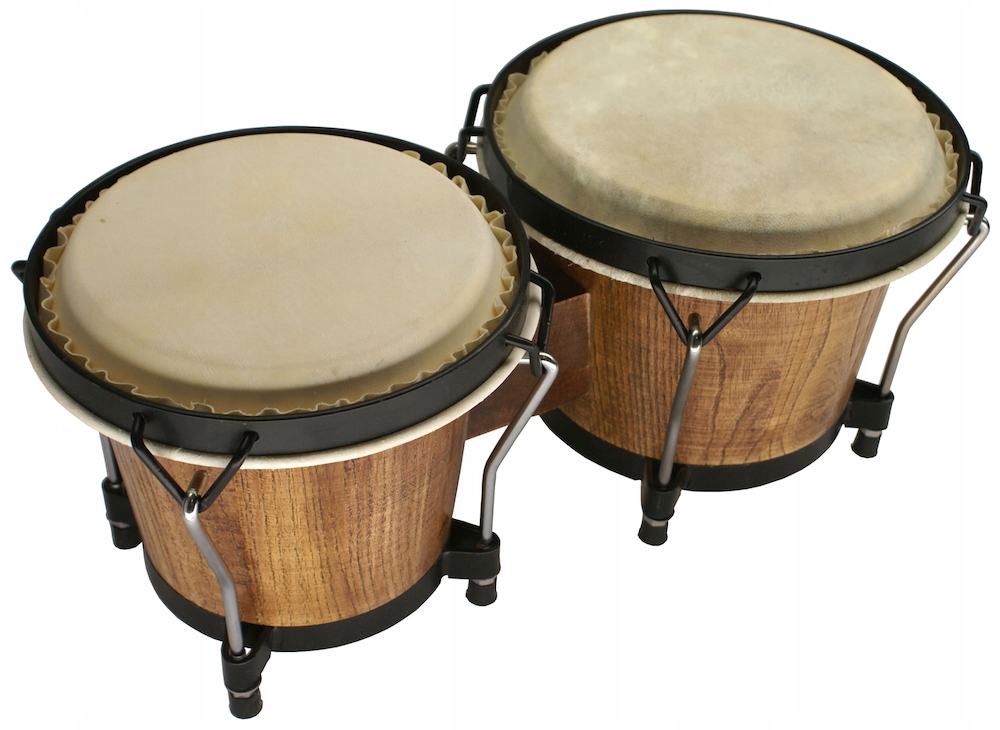 SOLIDNE DREWNIANE BONGOSY 6" x 7" NATURALNA SKÓRA Stan opakowania oryginalne