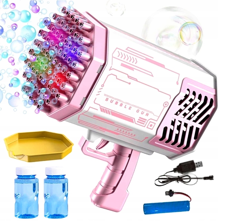 Pistolet Maszyna na Bańki Mydlane XXL Bazooka 88 Otworów LED + Akumulator