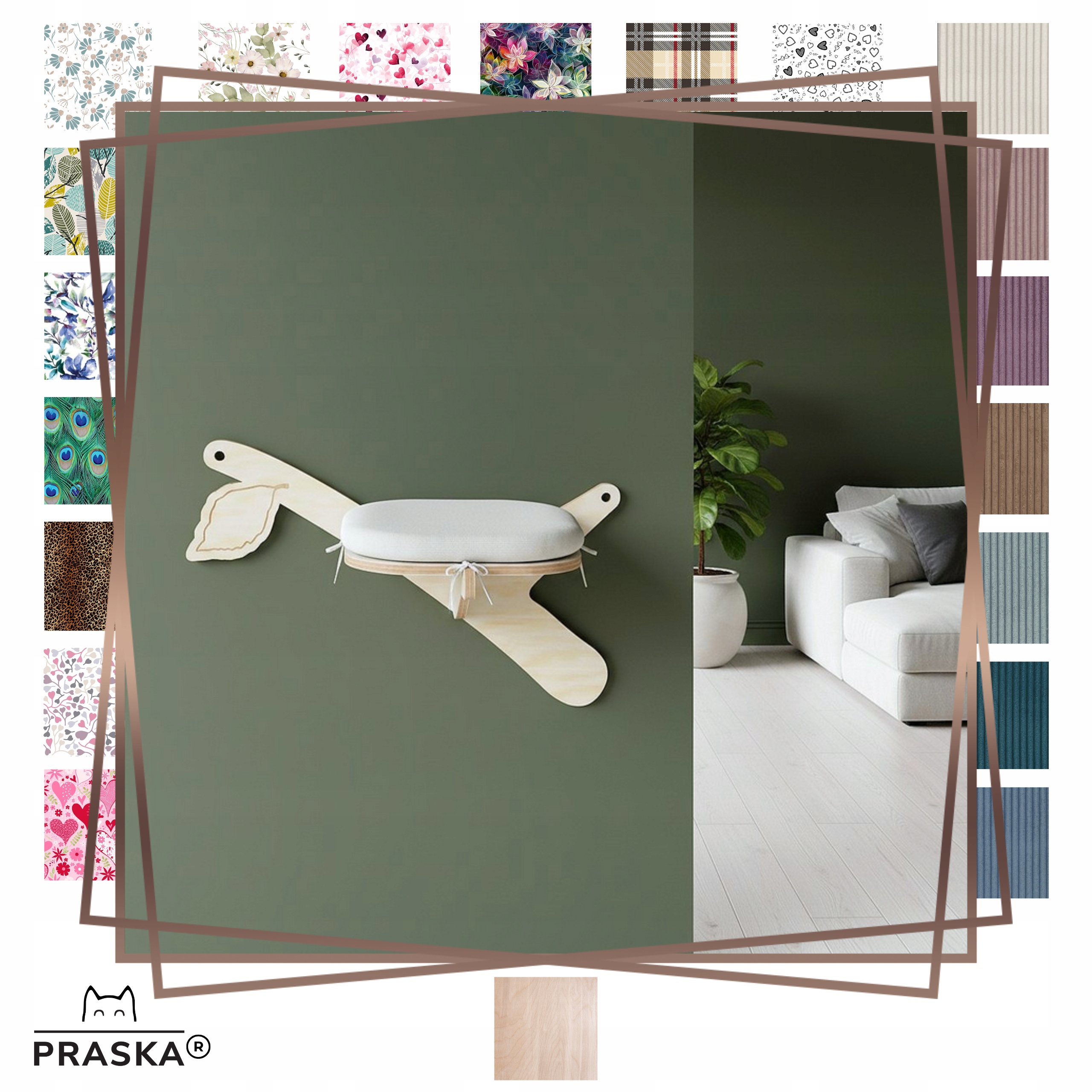 Levně Praska Police na zeď pro kočky Větev C pro kotěstradu 70x40 překližka Natural