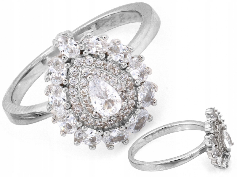 Stříbrný prstýnek s zirkony kapka 925 bílá mandle r18 kapka 3.16 g