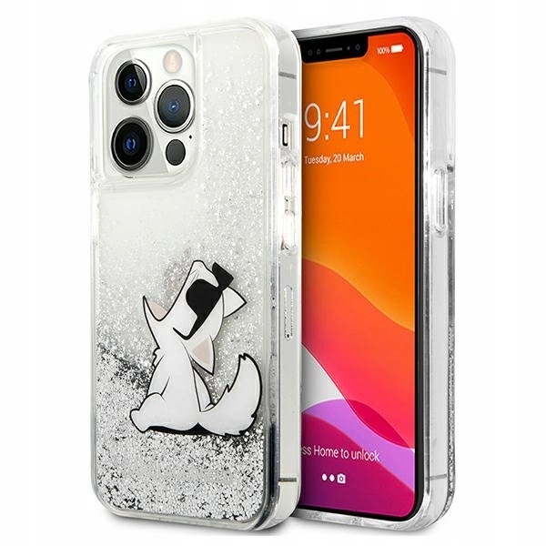 Pouzdro Karl Lagerfeld Liquid Glitter Choupette Fun pro iPhone 13 Pro Max 6,7"