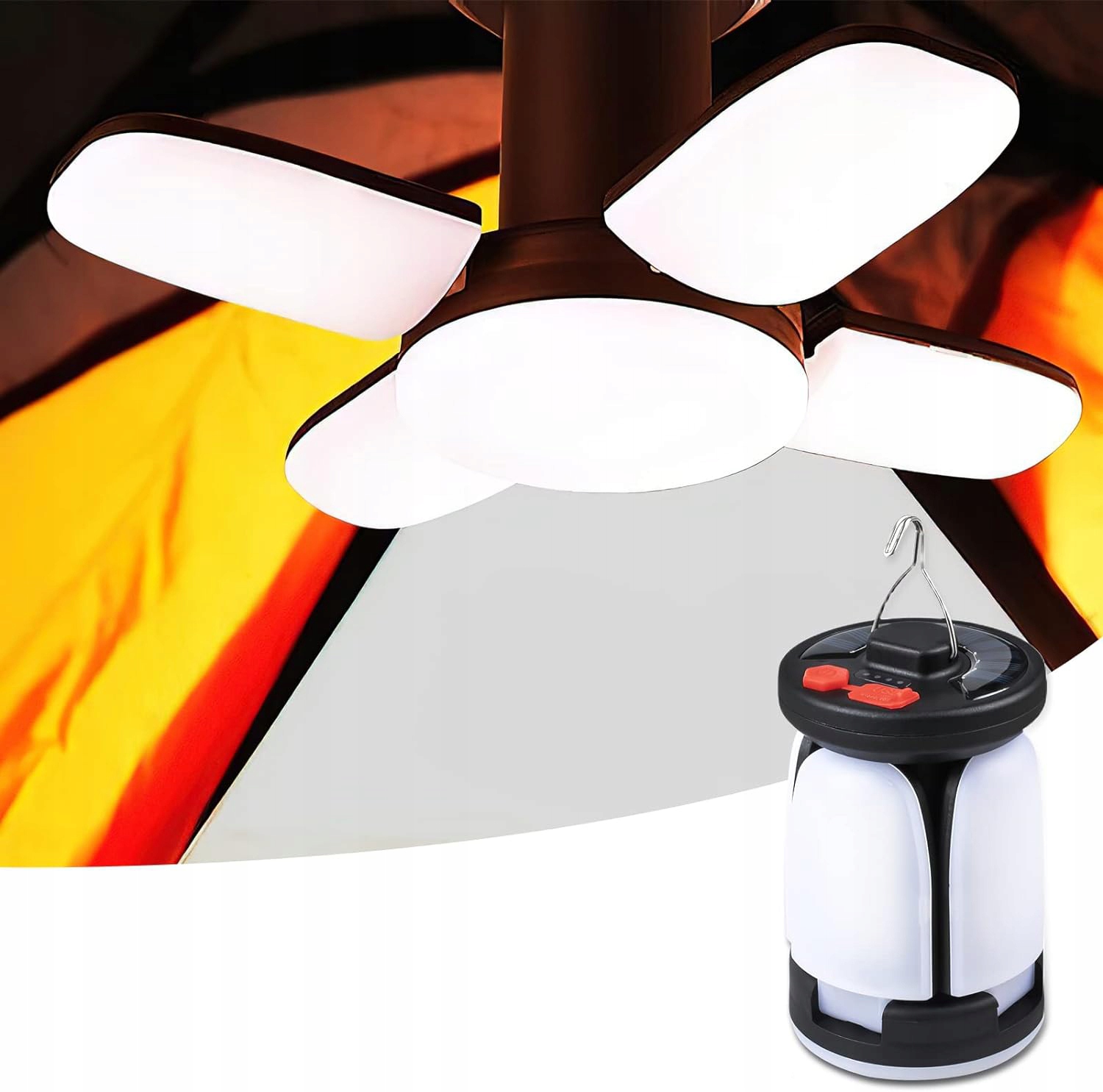 SOLARNA LAMPA KEMPINGOWA, ŁADOWANIE PRZEZ USB, PRZENOŚNA LATARNIA OGRODOWA Model Solarna lampa kempingowa LED