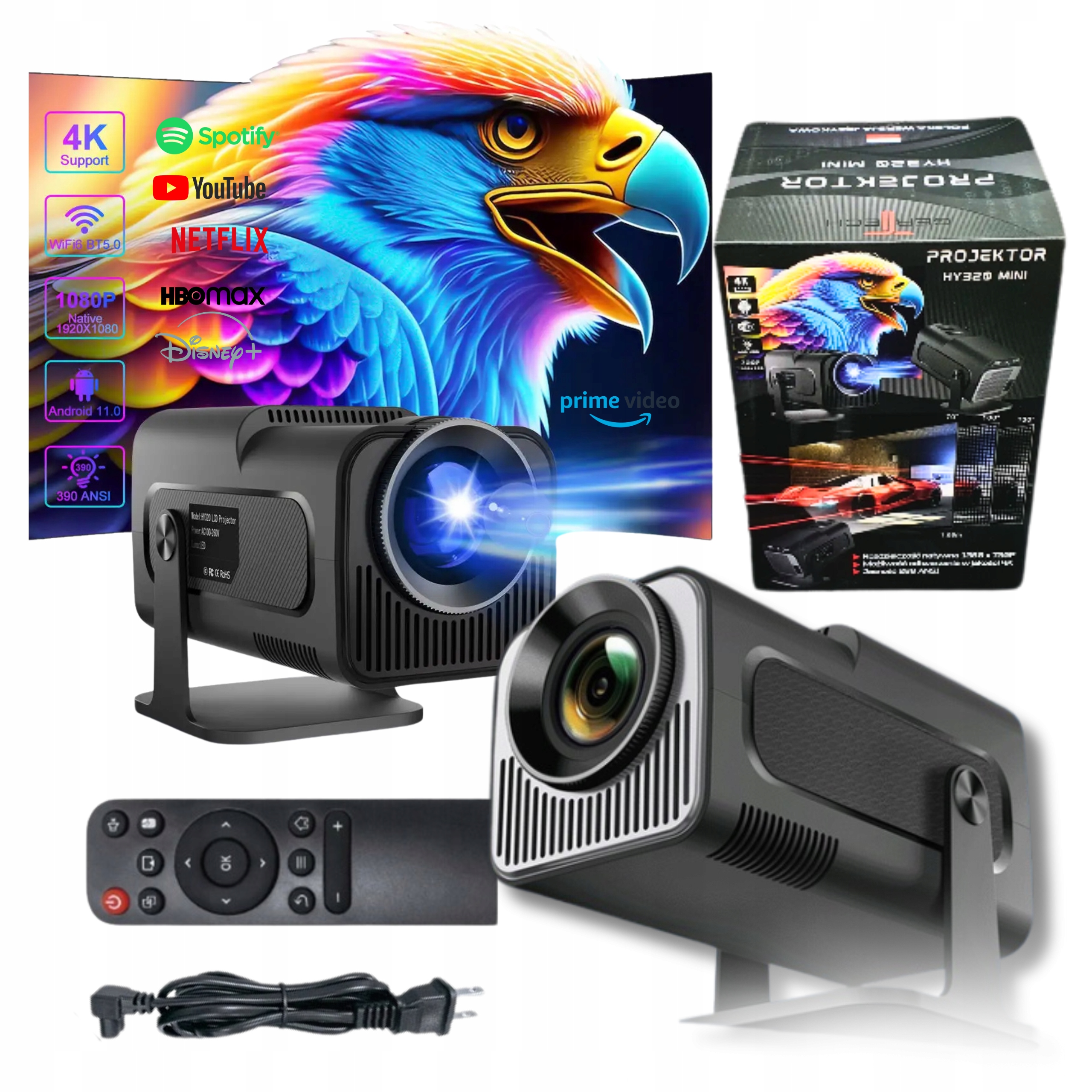 Led projektor Přenosný HY320 Mini projektor Smart Domácí kino 4K Otočný