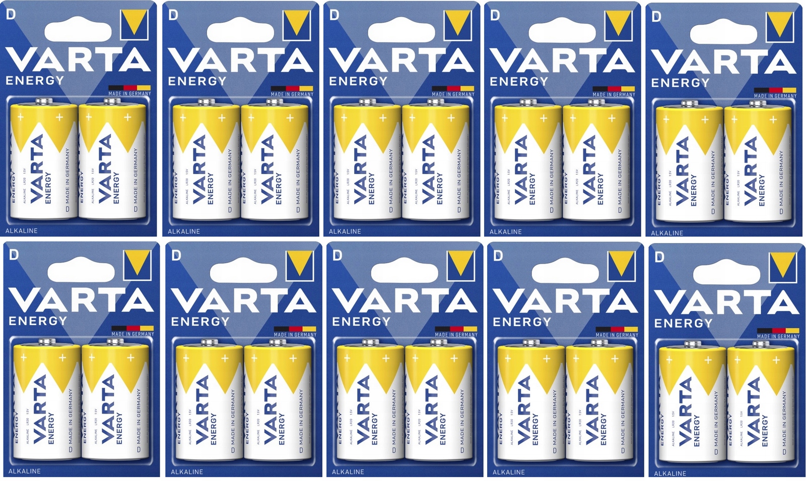 20 kusů Varta alkalická baterie Energy LR20 D BL2 x 10 sada 20 kusů