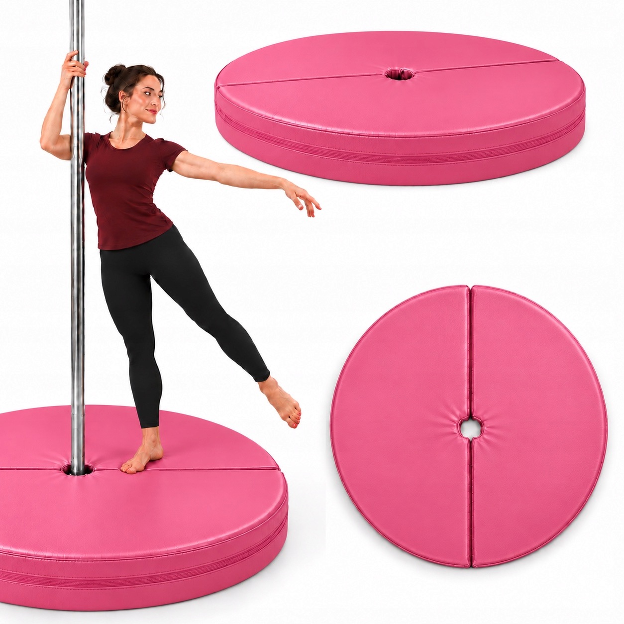 Matrace Pole Dance 120x10 cm Zajišťovací Fitness Skládací Růžová