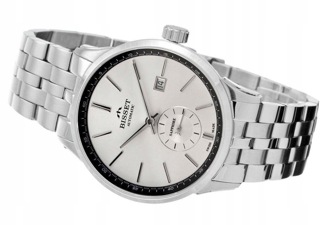 Elegantní Pánské Švýcarské Hodinky Bisset Bsmf 59 Stříbrné, Automatické