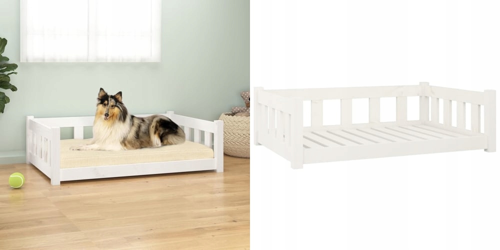 Levně Bílé Pelíšek pro psa, 5x28 cm, 95 cm, masivní borovicové dřevo, 5x65