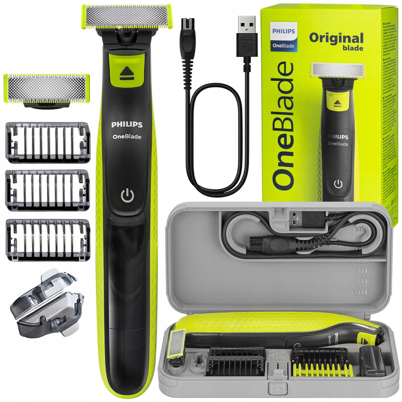 Golarka Męska Philips Oneblade Wodoodporna Trymer Do Twarzy Zarostu Etui