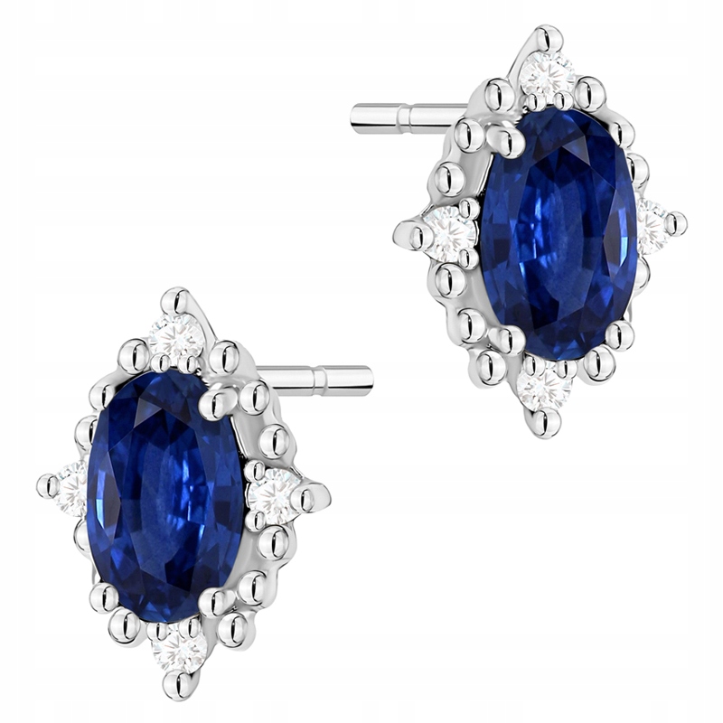 Zlaté Náušnice Dámské Markýzy pr. 585 Safíry 0,60ct s brilianty 14k