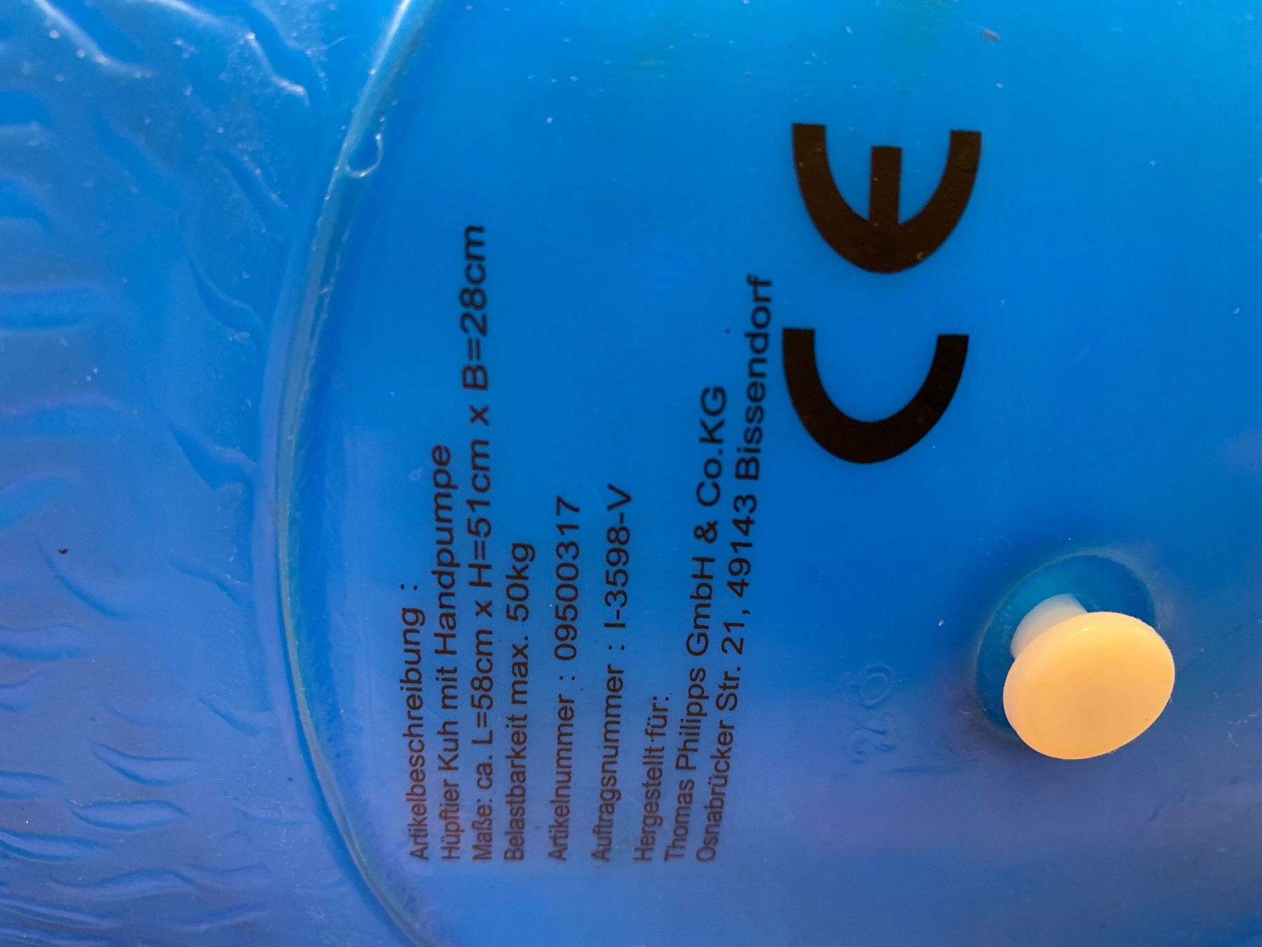 MOCNY DUŻY SKOCZEK GUMOWY DO SKAKANIA NIEBIESKA KRÓWKA KROWA -POMPKA GRATIS Wiek dziecka 12 m +