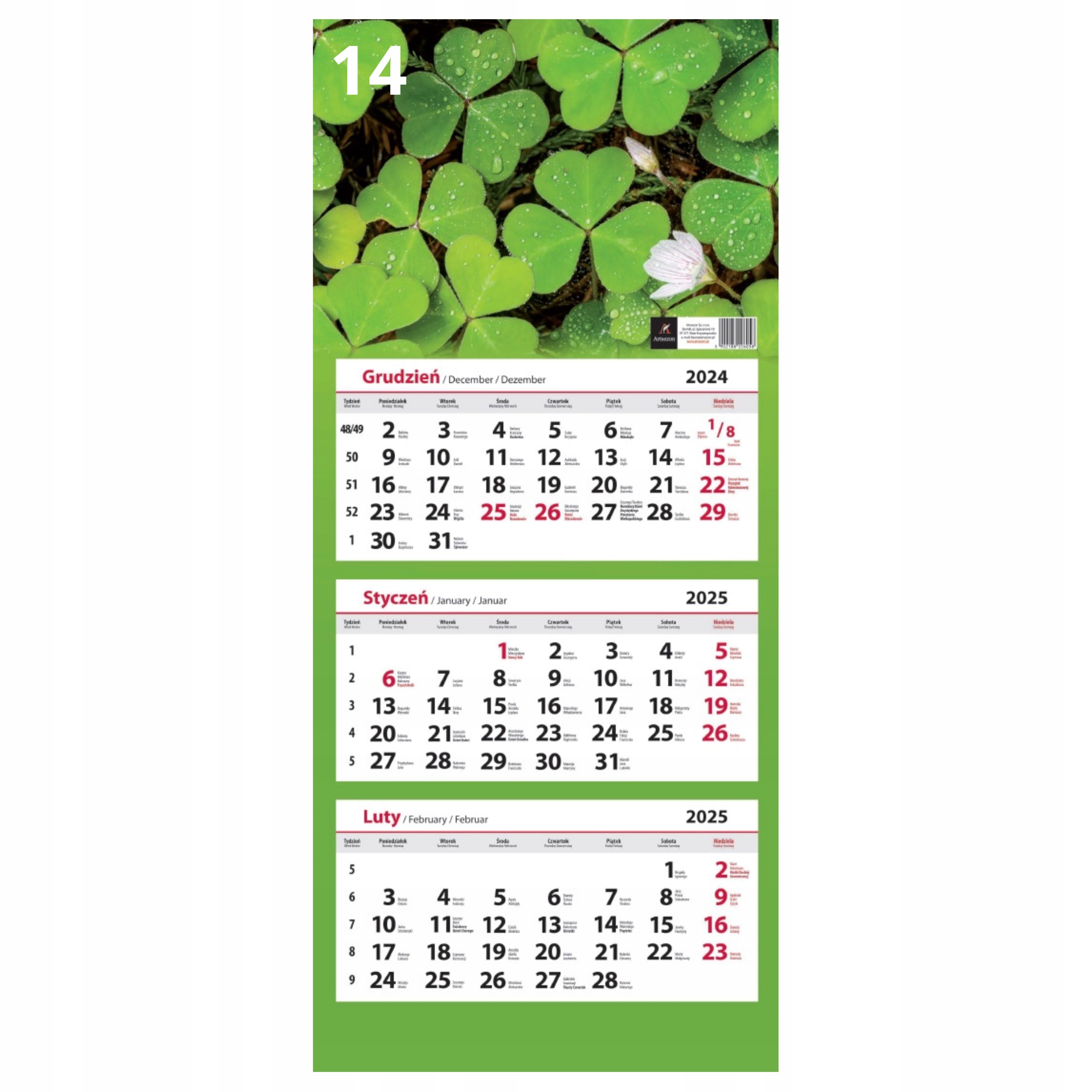 KALENDARZ TRÓJDZIELNY ŚCIENNY 2025 Rok Mix Wzorów Stan opakowania oryginalne