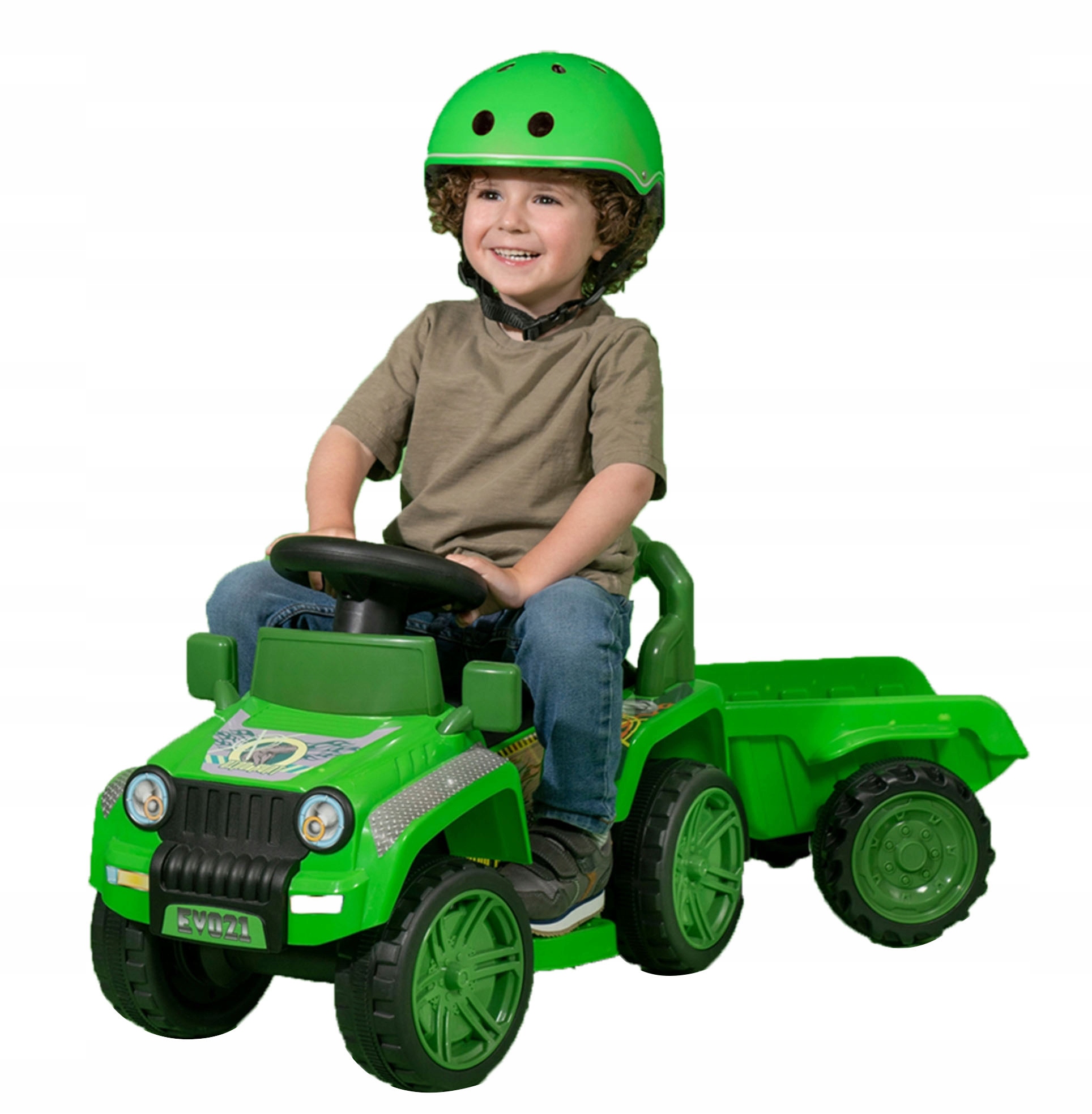 AUTO NA AKUMULATOR JEŹDZIK TERENOWY JURASSIC POJAZD Z ODCZEPIANĄ PRZYCZEPĄ Długość pojazdu 109 cm