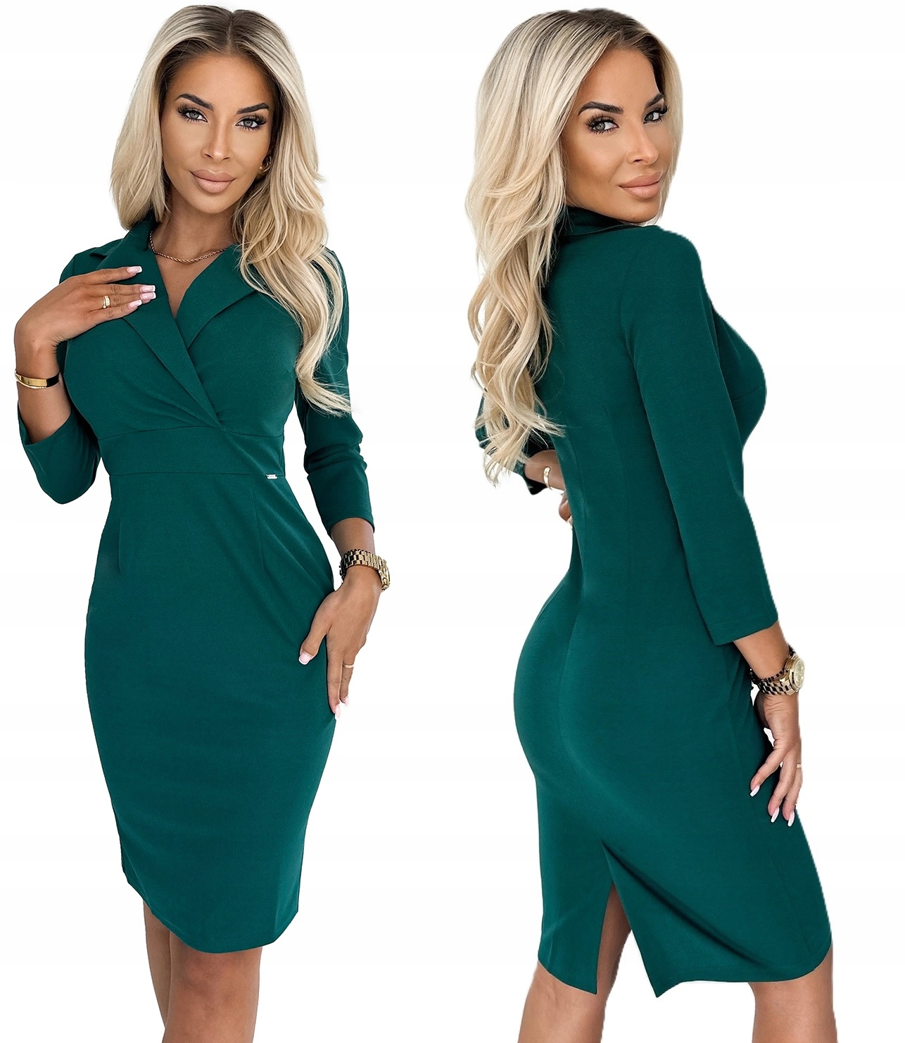 Elegantní Šaty Ve Stylu Saka, Výstřih, Zelená, S
