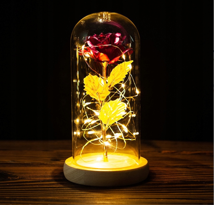 WIECZNA RÓŻA W SZKLE ŚWIECĄCA LED PREZENT + TORBA Marka bez marki