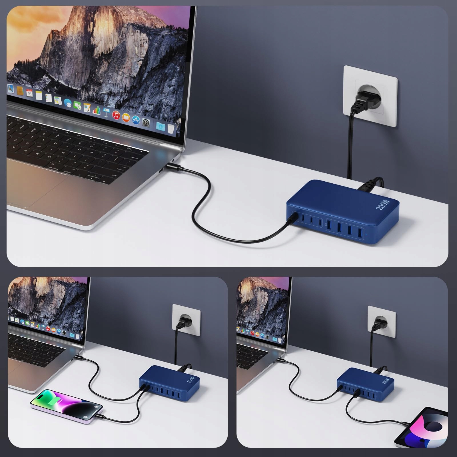 Feob 200W GaN III 8-Port USB C Fast Charger for Laptops & Phones — miniatura 2