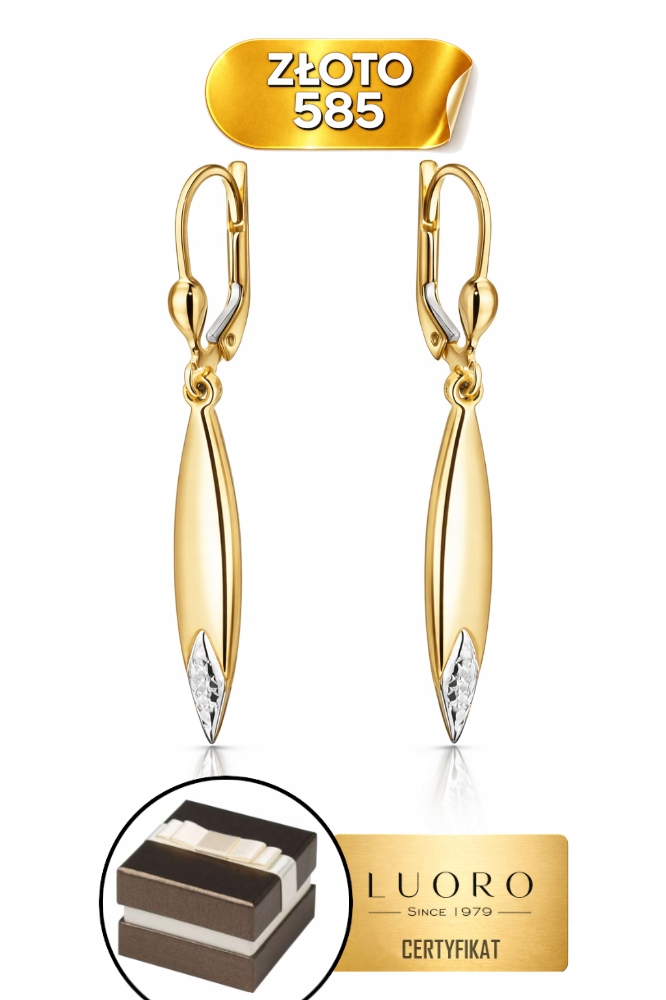 Náušnice Závěsné Zlaté 585 14K Rampouchy S Diamantem, Dvě Barvy, 4,3 CM