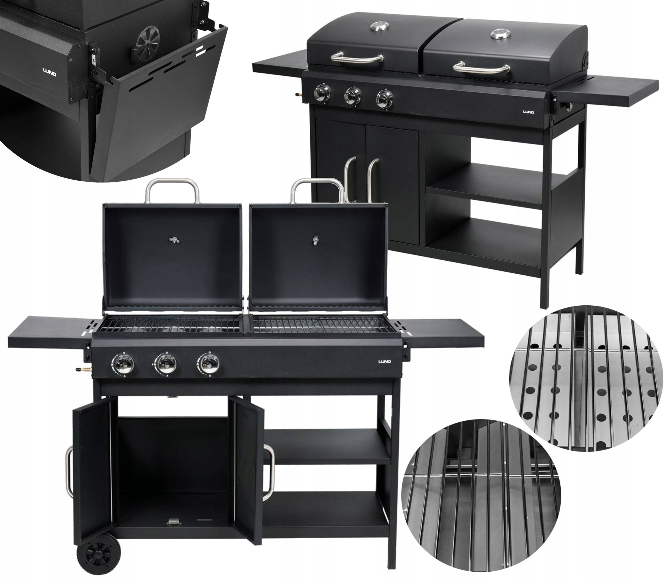 Lund Zahradní Gril Na Uhlí A Plyn 2+1 Dvojitý Ocelový Rošt 8,4 Kw 99649
