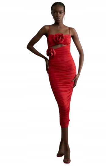 Karen Millen Červená Šaty MIDI S Ozdobnými Květy Xs B1D