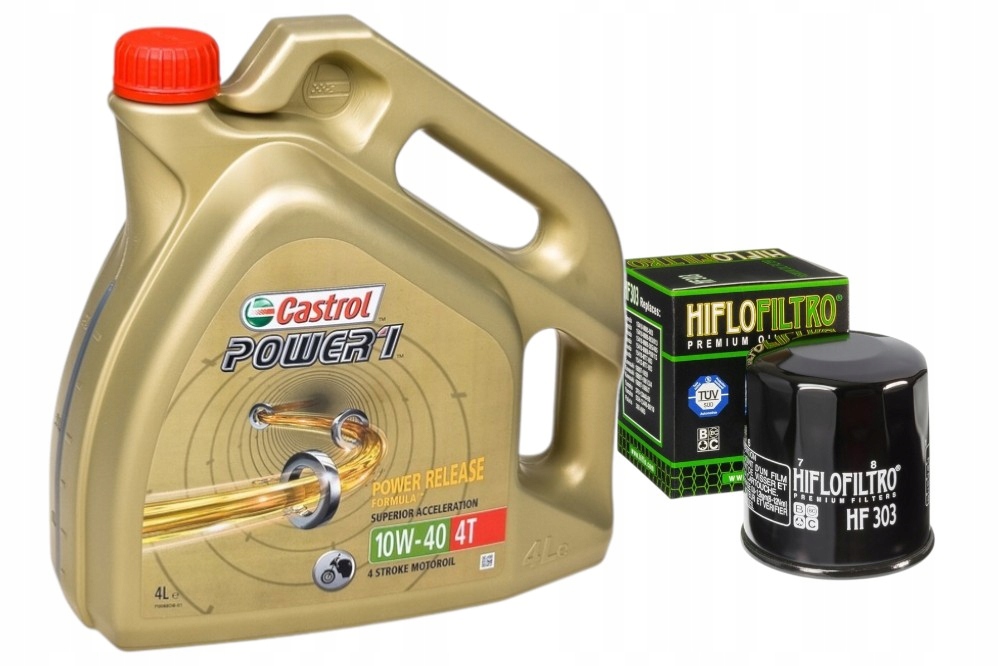 Sada, olejový filter HF303 motorový olej Castrol Power1 4T 10W40, 4 litre