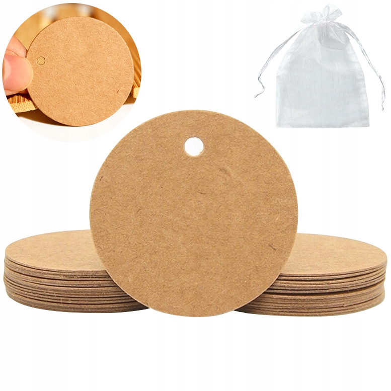 Eko Přívěsky Kulaté Etikety Hnědé Přírodní 400ks Značky Kraft +dárek