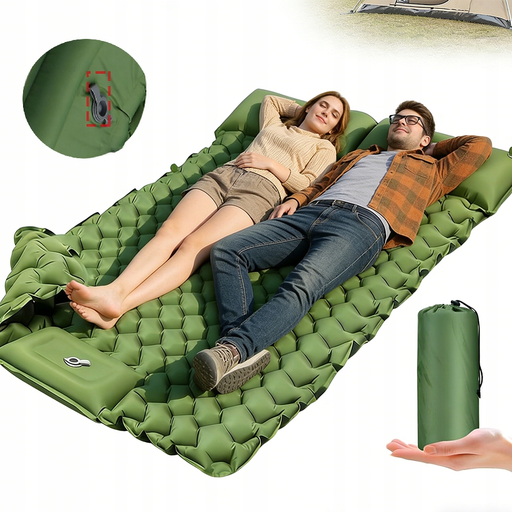 Dwuosobowa Kemping Mata Materac Dmuchany Poduszki Zagłówki Pompka Nożna