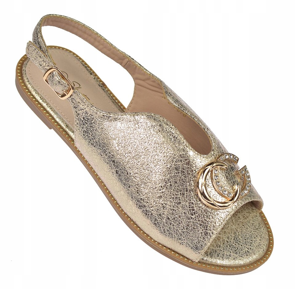 Zlaté dámské ploché sandály Skotnicki s ozdobou S-3-0876, vel 37