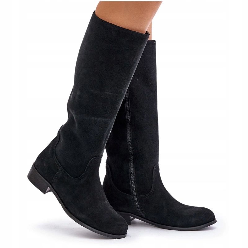 Dámské Semišové Kozačky S Plochým Podpatkem Na Zip Lemar 3616 Černé 36