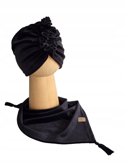 

Zestaw, Turban Chusta, Welur, Czarny 48-51cm